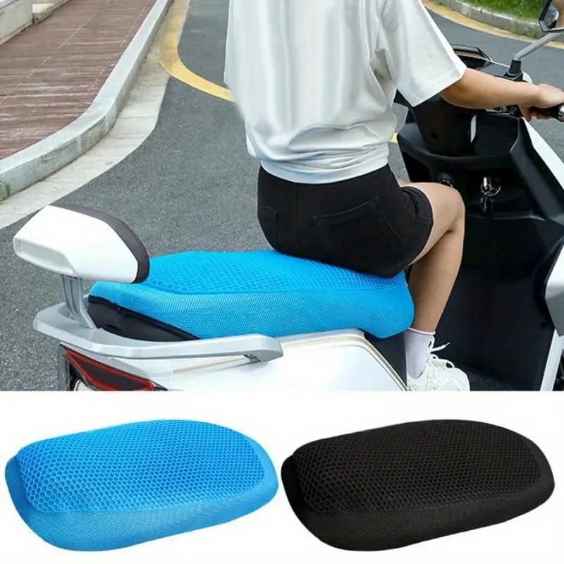 1Pc Motorcycle Gel Seat Cushion Breathable Heat Insulation Air Pad Cover Anti Slip Sunscreen Seat Cover Shock Absorption