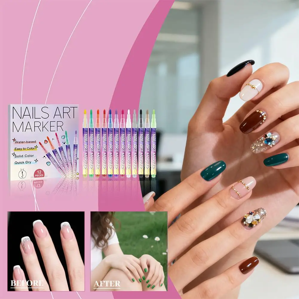 12 pz/set Nail Art Disegno Graffiti Penna Gel Matita di Plastica Impermeabile Pittura Liner Pennarello Unghie Strumenti di Decorazione Del Manicure