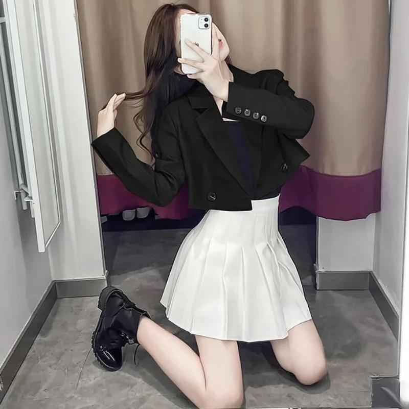 

Two Piece Set for Women Grey 2024 Summer Suit with Skirt and Blazer Womens Short 2 Sets Mini Long Sleeve Outfit Sexy White Korea