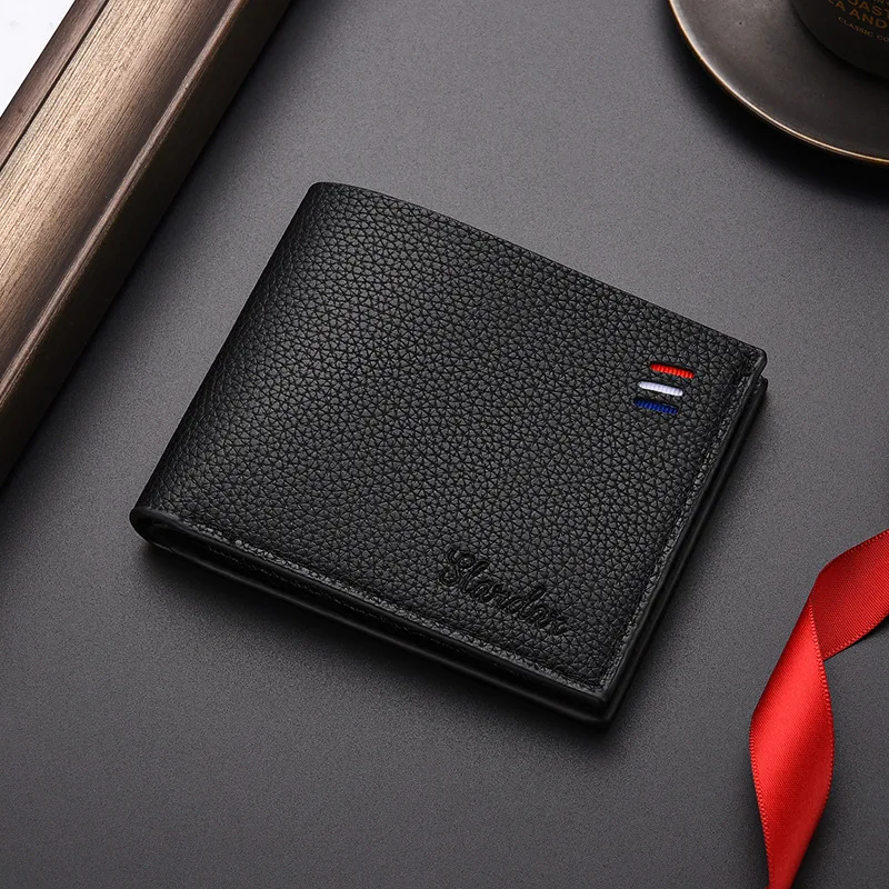 محفظة رجالي قصيرة أفقية رفيعة للغاية بسحاب للأعمال