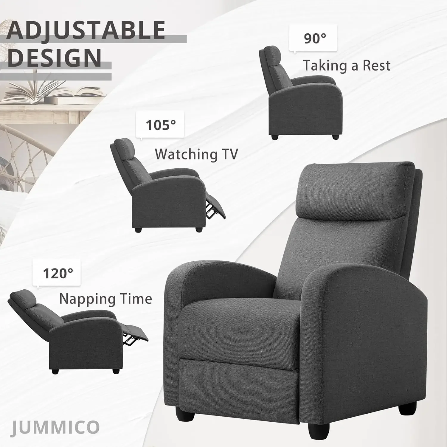 Recliner Chair Adjustable Home Theater Single Recliner Sofa Furniture with Thick Seat Cushion and Backrest Modern Living