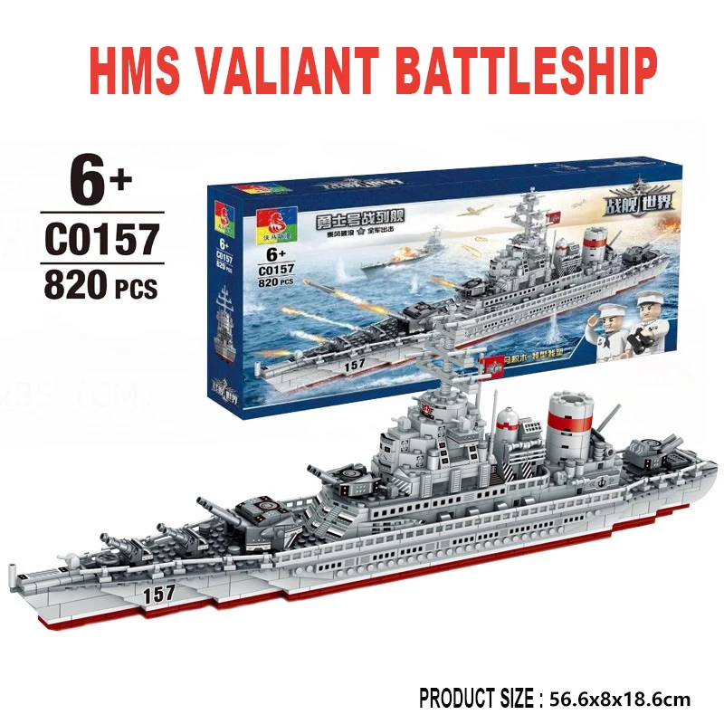 WW2 Military Warships Series Building Blocks Battleship Bismarck Retro Model Kit WW1 Soldier Weapon Boat Bricks Toys For Kids