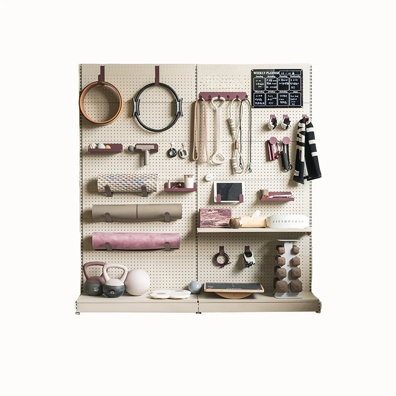 Yoga equipment hole board rack, fitness products display metal shelf