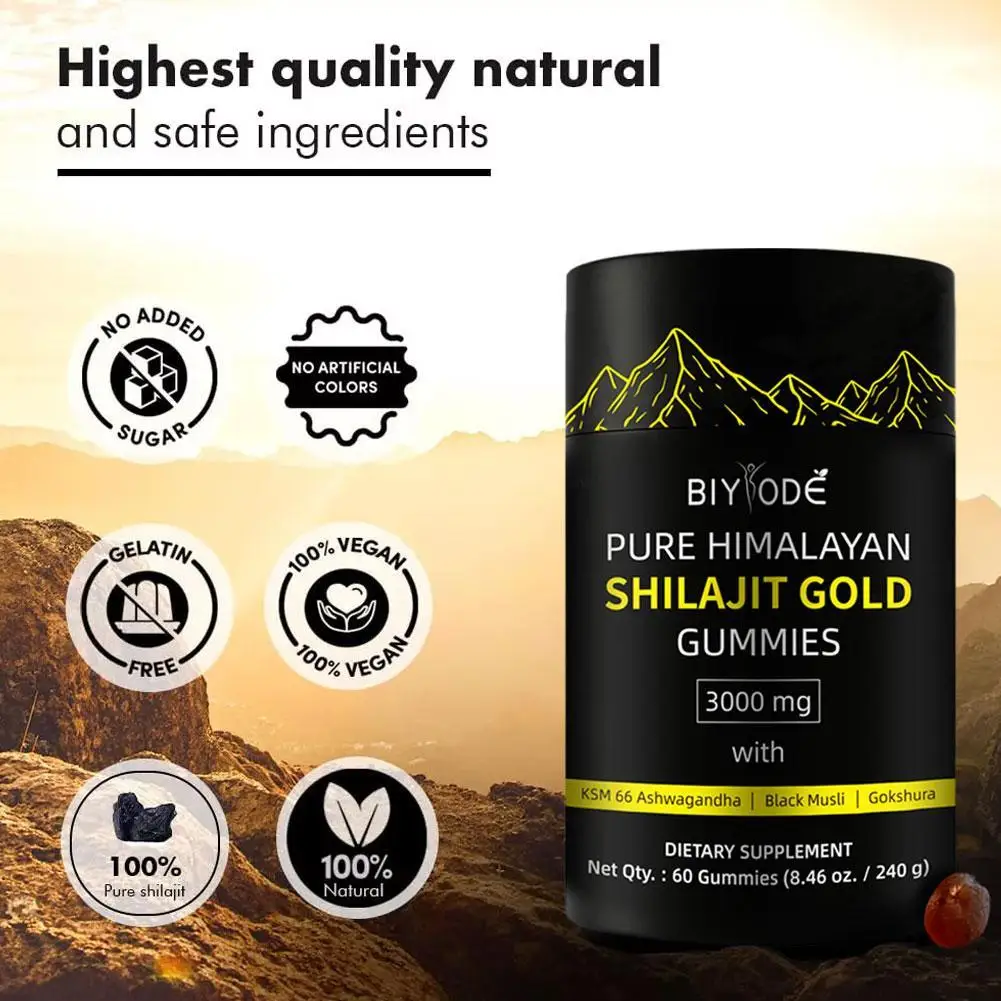 BIYODE Shilajit Amino Acid 100% Natural Mineral Pure Himalayan Shilajit Gold Gummies Men Maintain Energy Improve Body Immunity