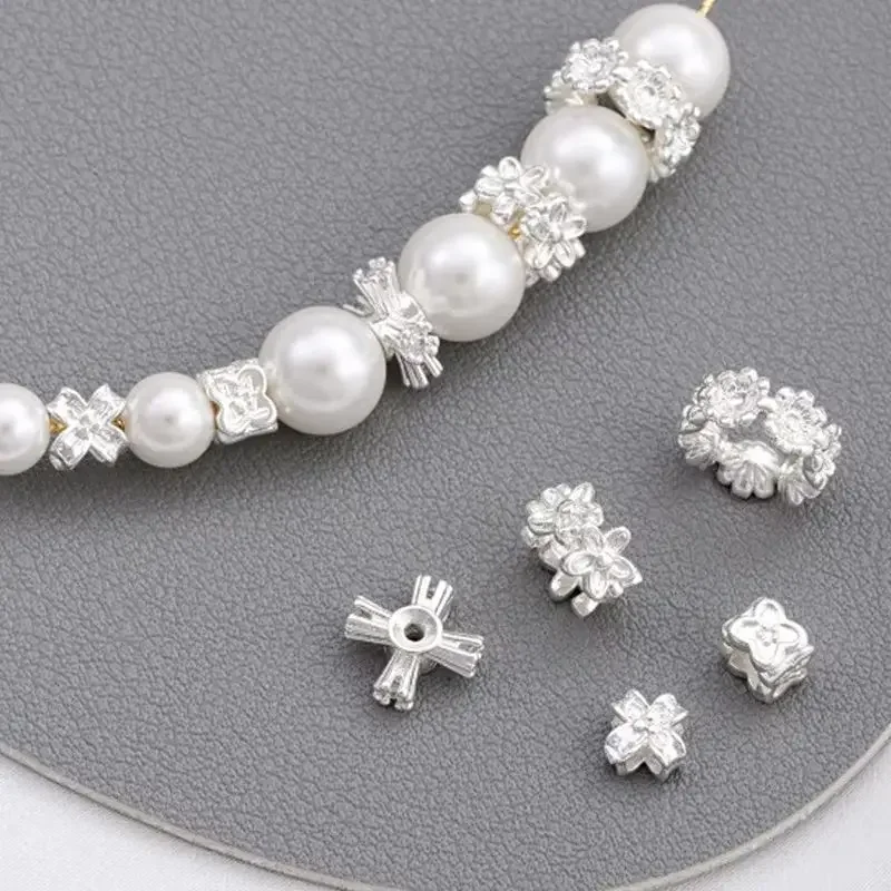 

Thick Silver Flower Shaped Spacer with Large Hole, Floral Wreath, Handmade Beaded Material Accessories, C177