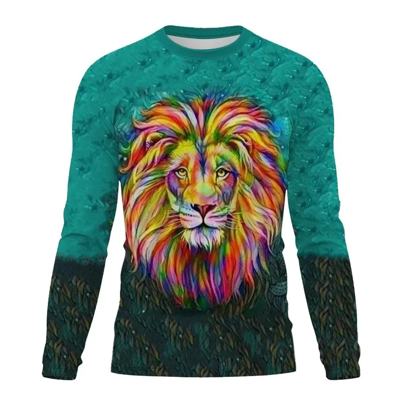 Fashion Lion Print Men's T-Shirts Cool Streetwear O-Neck Oversized T Shirt Tops Casual Harajuku Men Long Sleeve T-Shirt Clothes