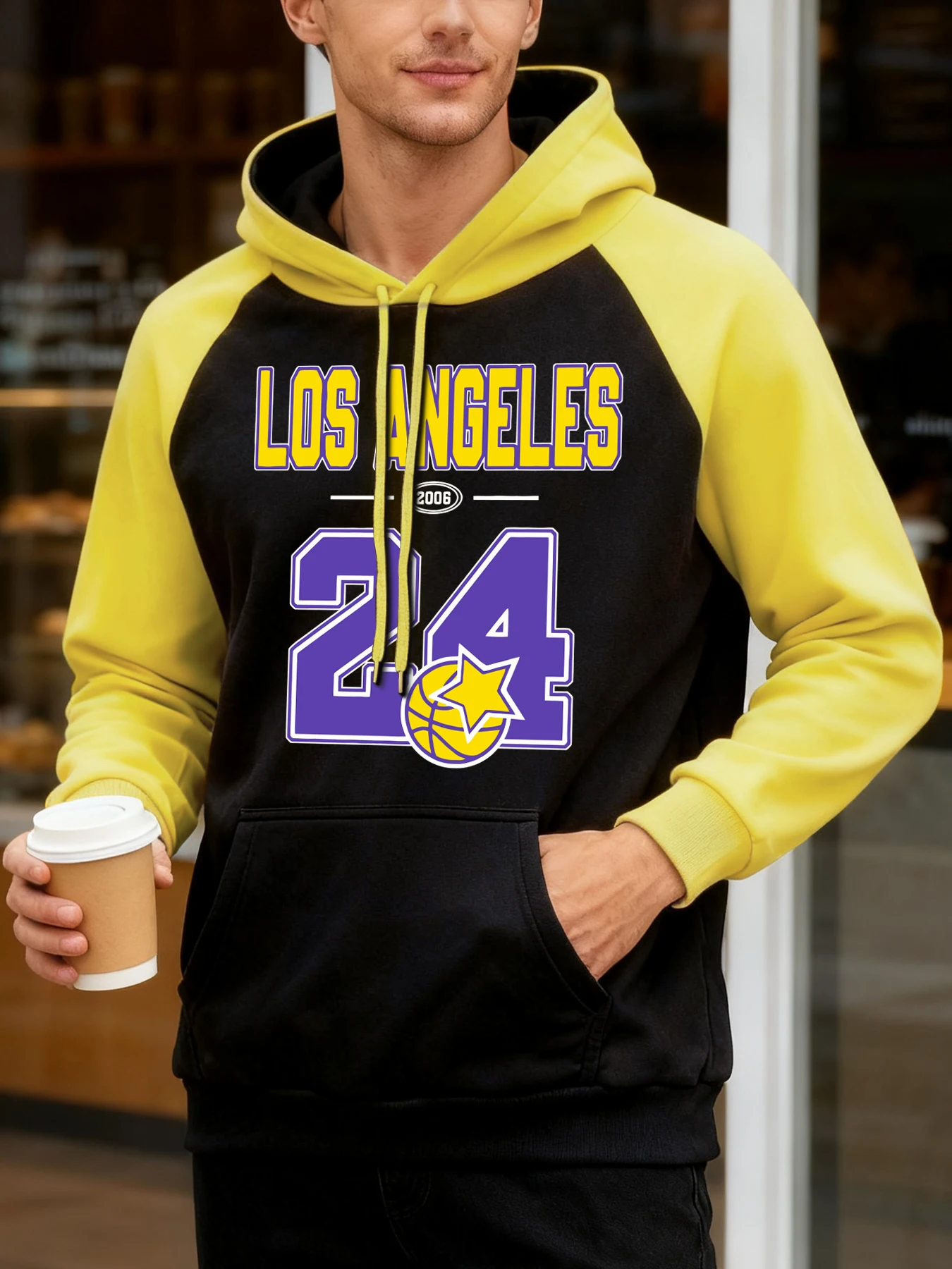 Los Angeles Nummer 24, Jersey, bedruckt, Herren-Raglan-Hoodie, Herbstmode, Kapuzenpullover, Fleece, Freizeitkleidung, Straße, Hip-Hop-Pullover, Unisex