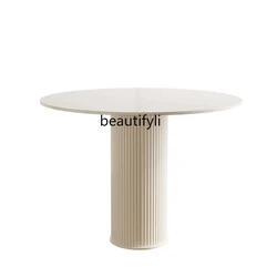 Cream Style round Dining Table Stone Plate Conference Table Modern Minimalist Roman Column round Table