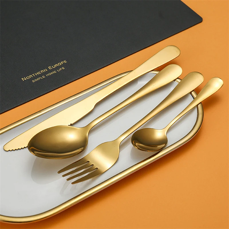 

Gold Matte Cutlery Set Stainless Steel Dinnerware Flatware Kitchen Home Dessert Fork Spoon Knife Set Silverware Tableware Set