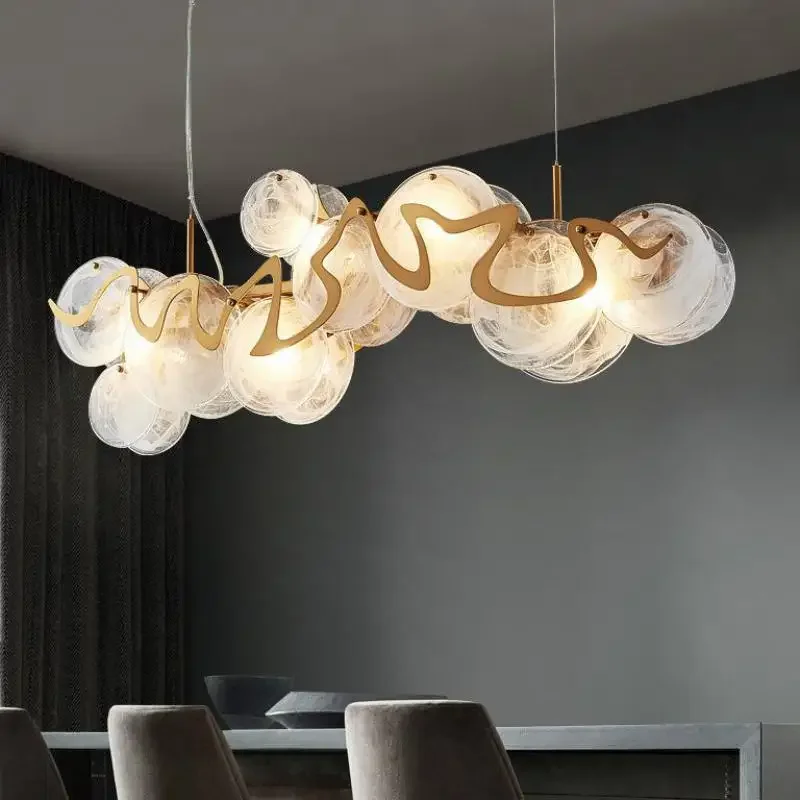 2025 Nordic Modern Dining Room Luxury Straight E14 Led Pendant Light Creative Glass Lustre Gold Iron Pendant Lampluminarias Ligh