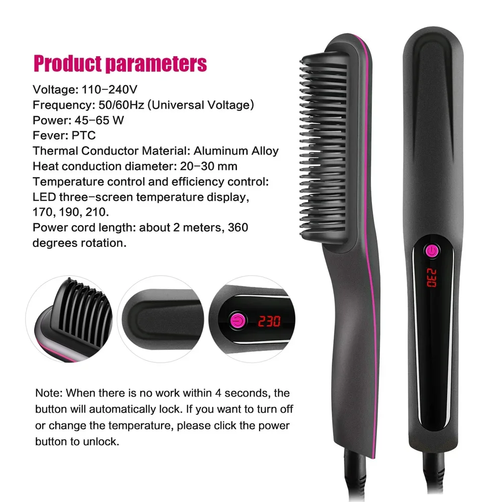 Hair Beard Straightener Comb Anti-Scald Ceramic Heated Beard Brush Portable Beard Straightening Comb