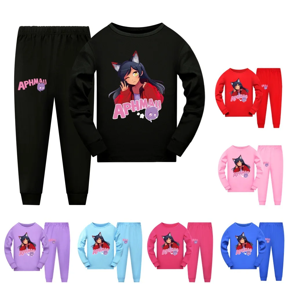 Aphmau Cat Clothes Kids Long Sleeve Pyjamas Toddler Girls Cartoon Pajama Sets Teenager Boys Autumn Sleepwear Children Nightwear