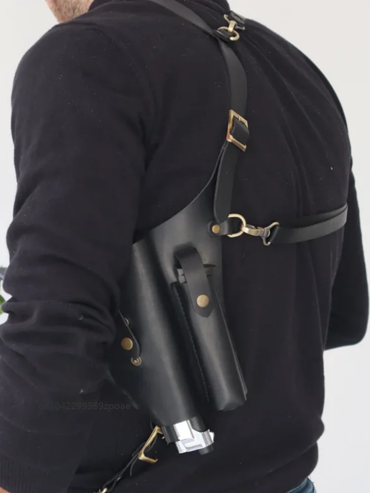 Vintage Black Pu Leather Underarm Holster Harness Adjustable Buckle Shoulder Strap Side Holder Medieval Pirate Cosplay Accessory