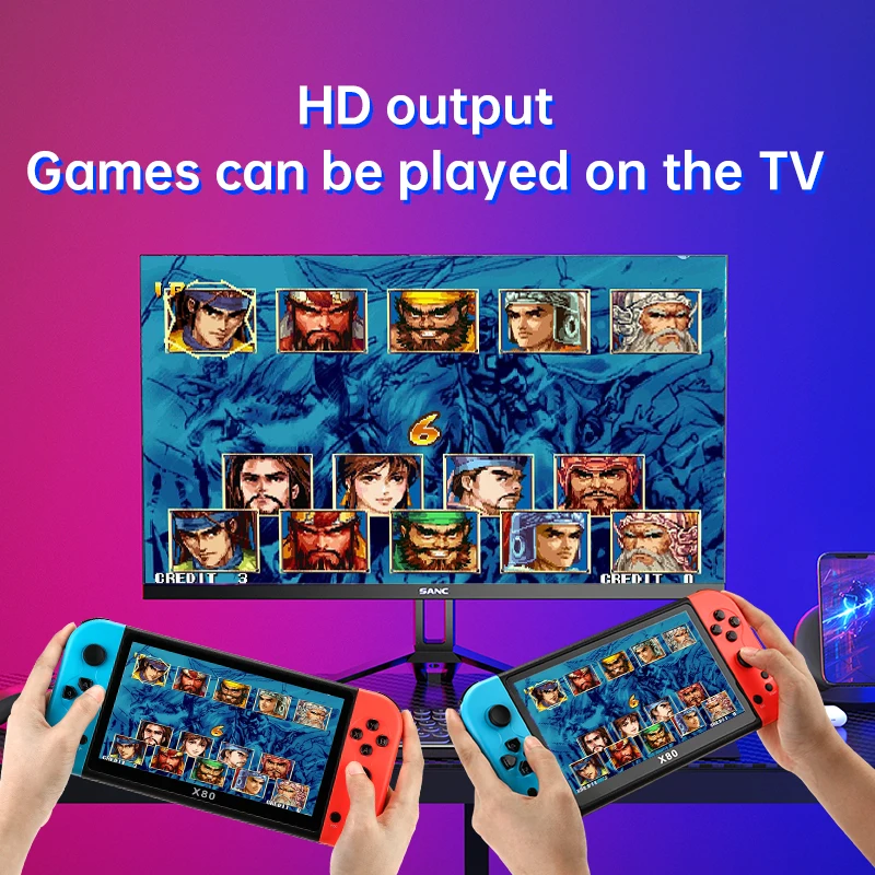 Newest X80 Portable Game Console 7 inch Screen Handheld Game Player Quad Core 16GB 10000 Free Games For PS/MAME HD TV Out