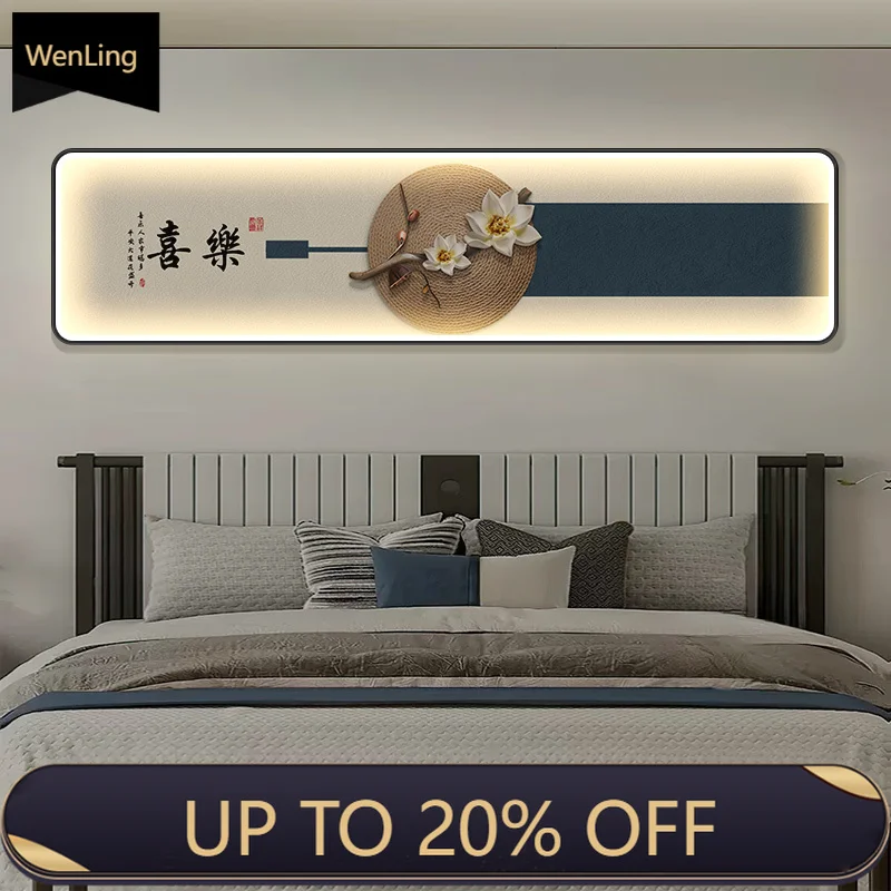 New Chinese-style Bedroom Bedside Wall Lamp, High-end LED Lighted Hanging Picture With Light, Luxurious Living Room Sofa Wall La