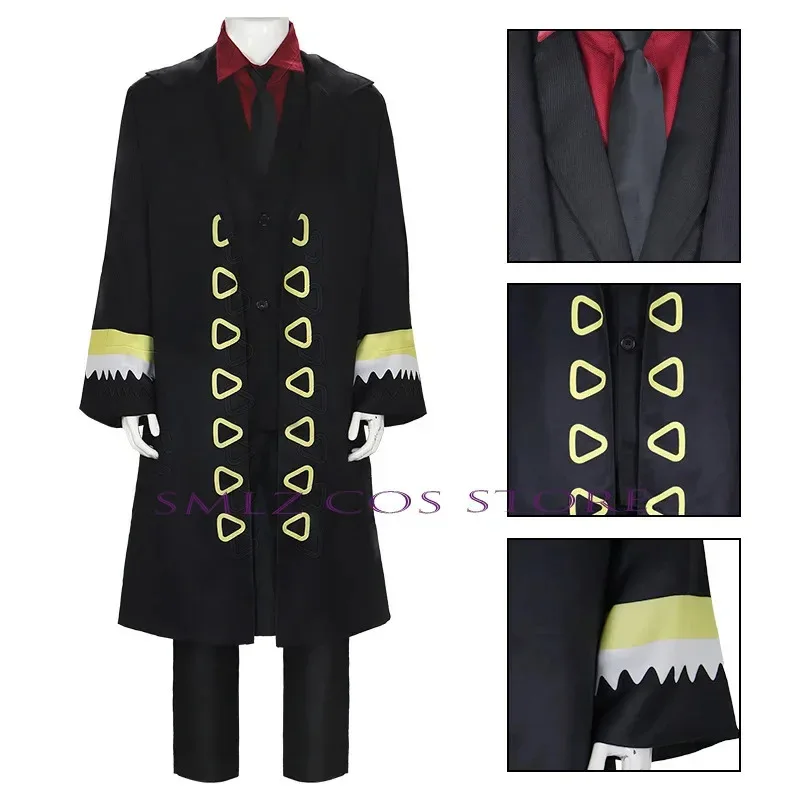 Película fuerte mundo Cosplay Luffy uniforme negro disfraz de Anime gabardina Top pantalones traje fiesta de Halloween nueva ropa para hombres