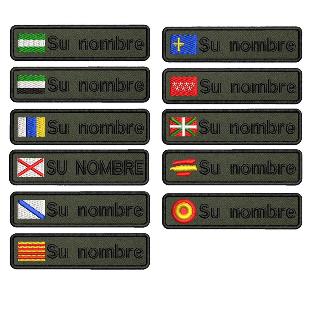 1PC 10cmX2.5cm Niestandardowa nazwa Flaga Naszywka Paski Odznaka Żelazko lub pętla na haczyk Armia zielona Andaluzja Estremadura Wyspy Kanaryjskie Hiszpania