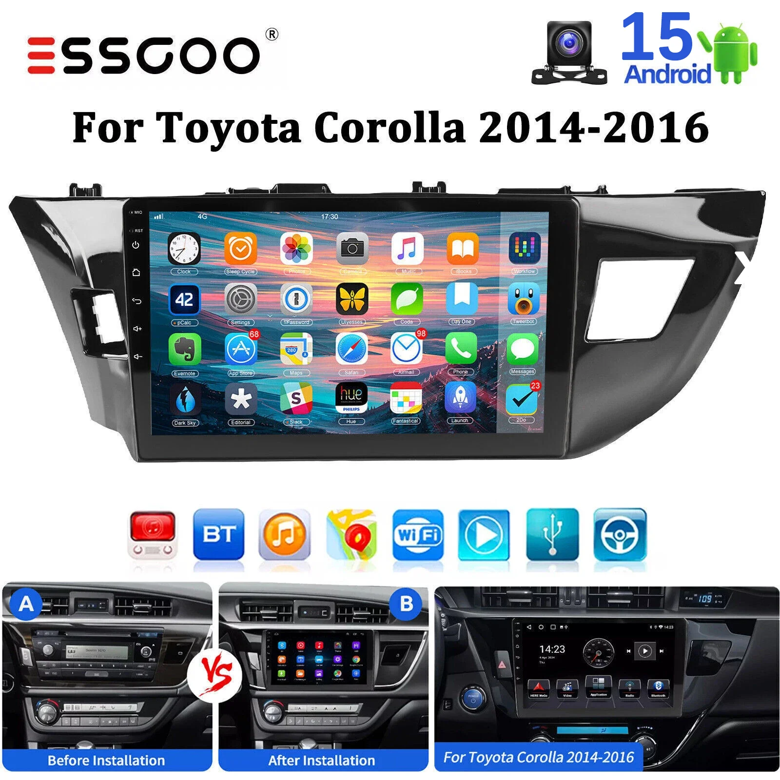 

Android 15 2 Din Car Radio For Toyota Corolla Ralink 2014 - 2016 Multimedia Video Player Navigation MP5 Stereo Carplay Head Unit