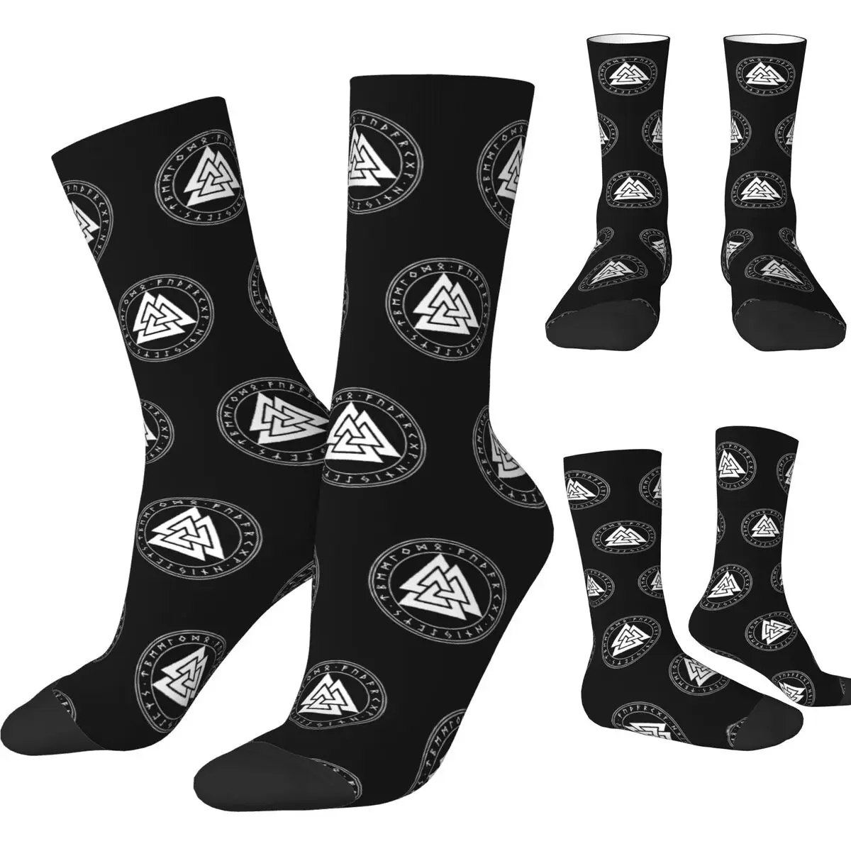 Autumn Winter Hip-hop Men's Women's Valknut Runes Socks Valhalla Non-slip Football Socks