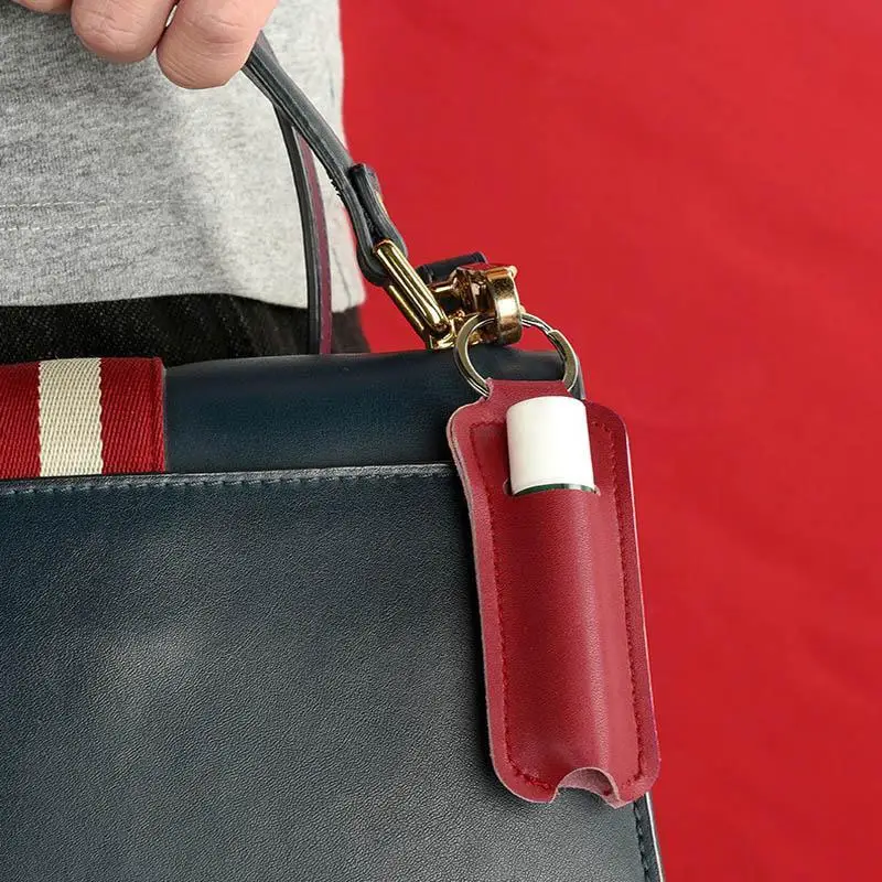 1Pcs PU Leather Lipstick Keychain Bag Colorful Key Holder Lip Balm Case Simple Keychain Holder