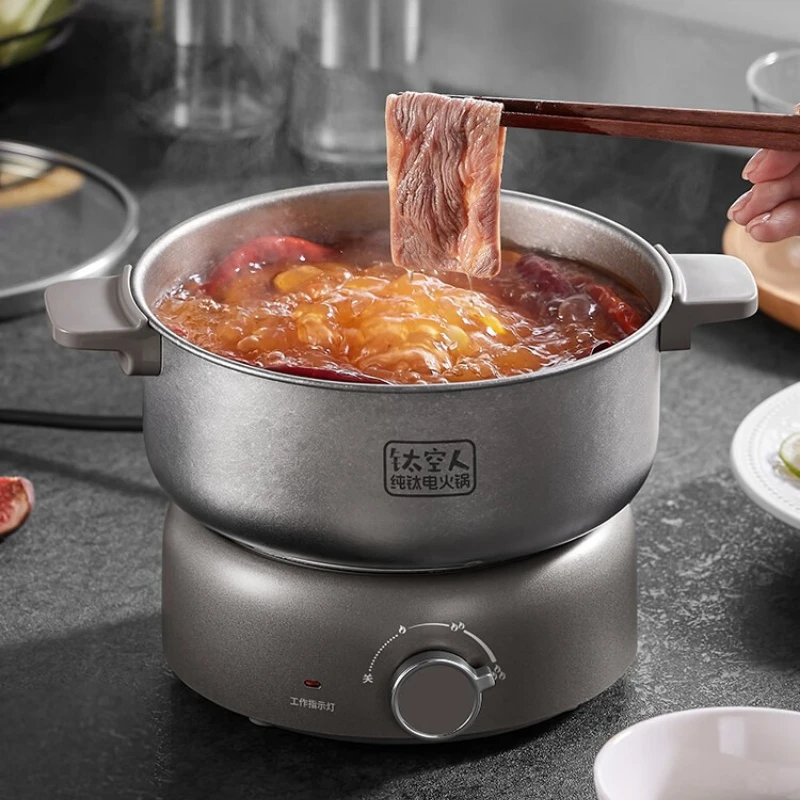 2L Pure Titanium Electric Cooker, 0-Coating Detachable Pot, Non-Stick Multi-Function for 1-2 People, Heat-Resistant Durable