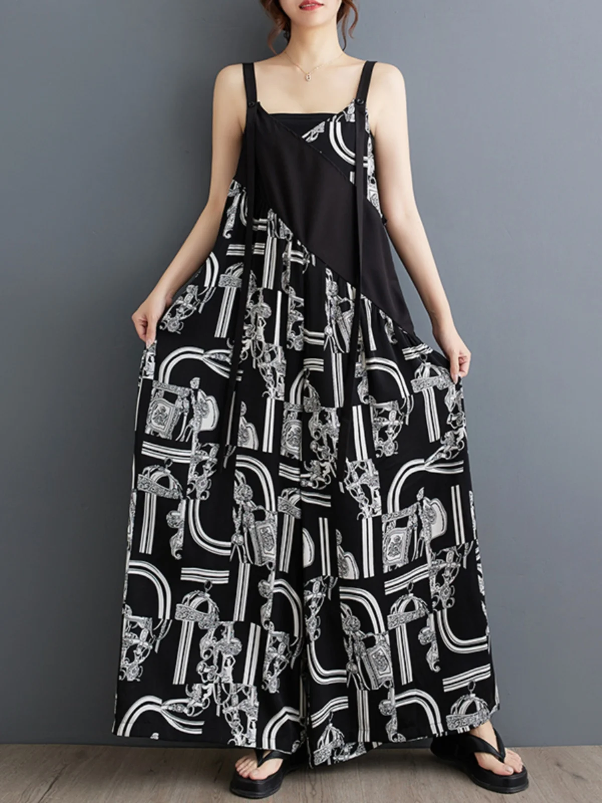 女性ストラップジャンプスーツ夏無地ワイドレッグパンツダンガリーよだれかけオーバーオールカジュアルルーズノースリーブコットンリネンジャンプスーツ Wh4