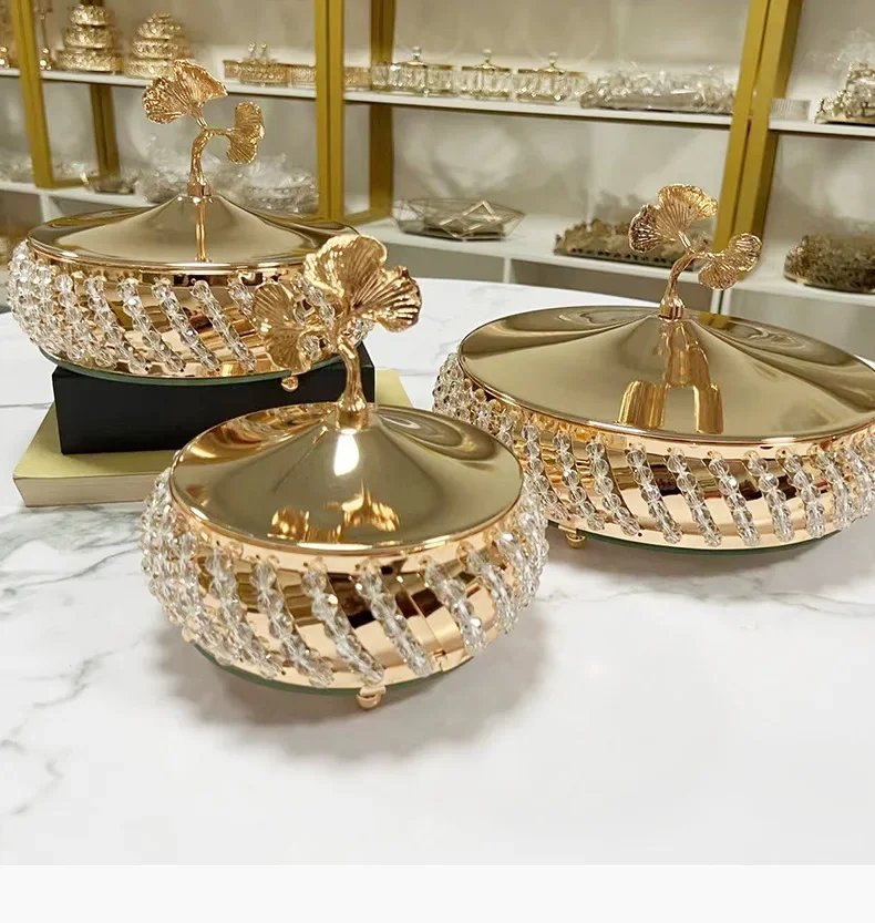 

household living room, tea table, storage box, light and luxurious ornaments, French gold crystal, glass candy storage box