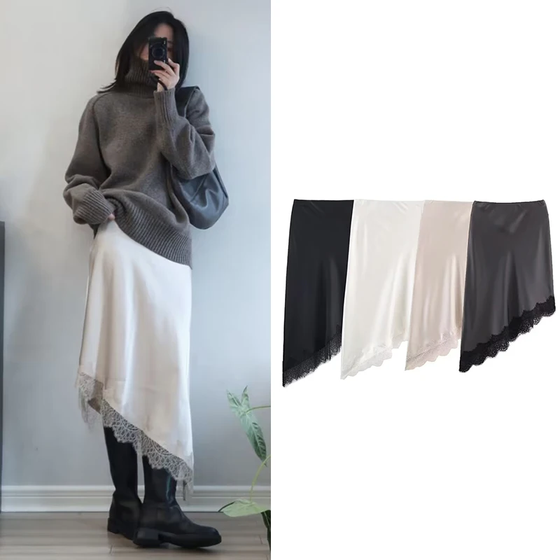 レディース新作スカート 2025年秋 ファッション レース装飾 アシンメトリー エレガントスカート レディース秋 シック 旅行 ジョーカー ユーススカート