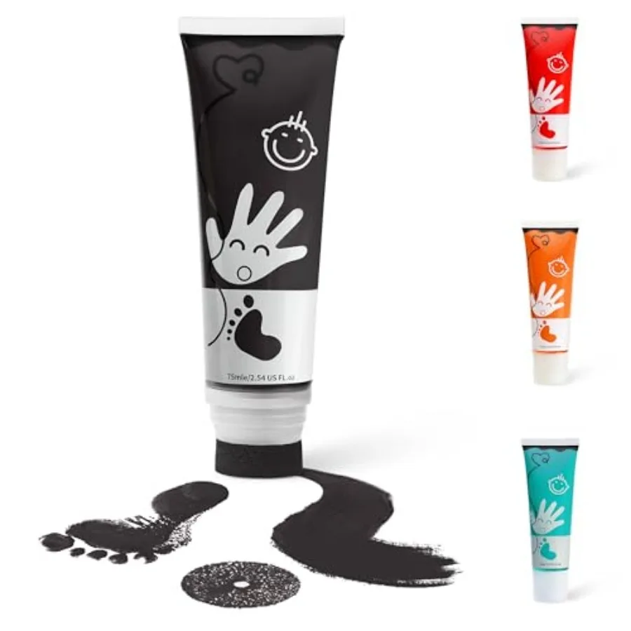 Pintura para Huellas de Manos y Pies de Bebé con Cabezal de Esponja, 2.54 fl oz, No Tóxica y Libre de Ácidos, Pintura Lavable Segura para Bebés Recién Nacidos