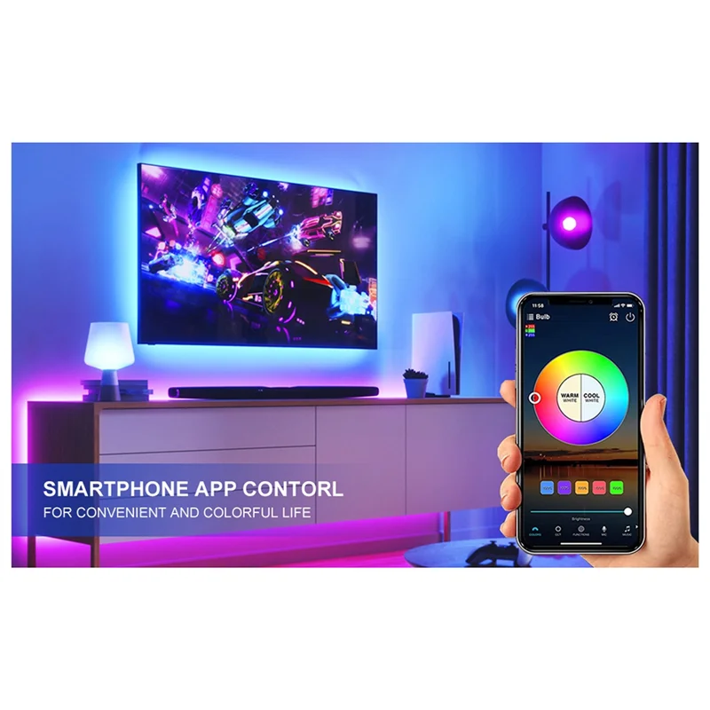 

AB34-Flexible LED RGB Light Strip 5M With Bluetooth Lights Strips For Home Holiday Christmas