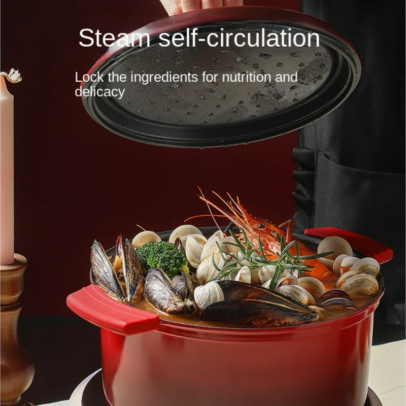 Light Luxury Gradient Red Micro Pressure Lock Water Enamel Kitchenware Pot Household Induction Cooker Non-stick Fish Cake Pots