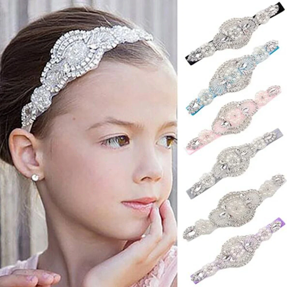 Baby Girls Toddler Infant Headband Faux Pearls Rhinestone Hairband Bride Wedding Headwear Fashion Party Hair Accessories