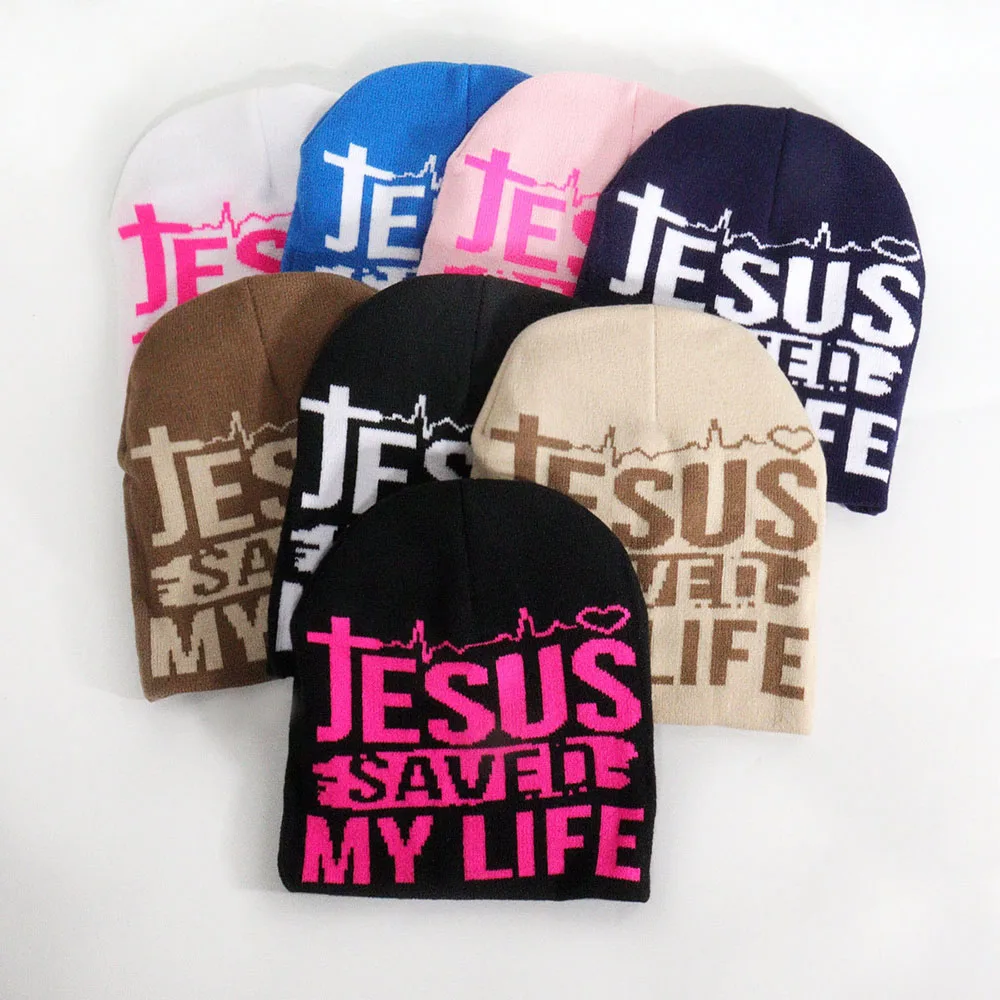 

Women's Winter Caps Fashion Letters JESUS Knitted Hats For Men Cold Trend Warm Jacquard Hip Hop Hat