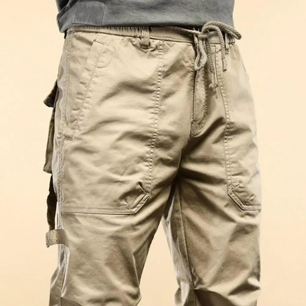 

Drawstring Waist Trousers Men's Cargo Pants with Drawstring Elastic Waist Multiple Pockets Zipper Ankle-bands for Daily Sports