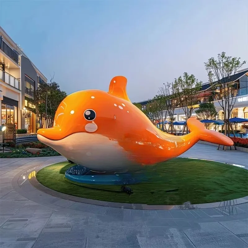 Creative whale and dolphin model sculpture large decorative project marine fish animal fiberglass