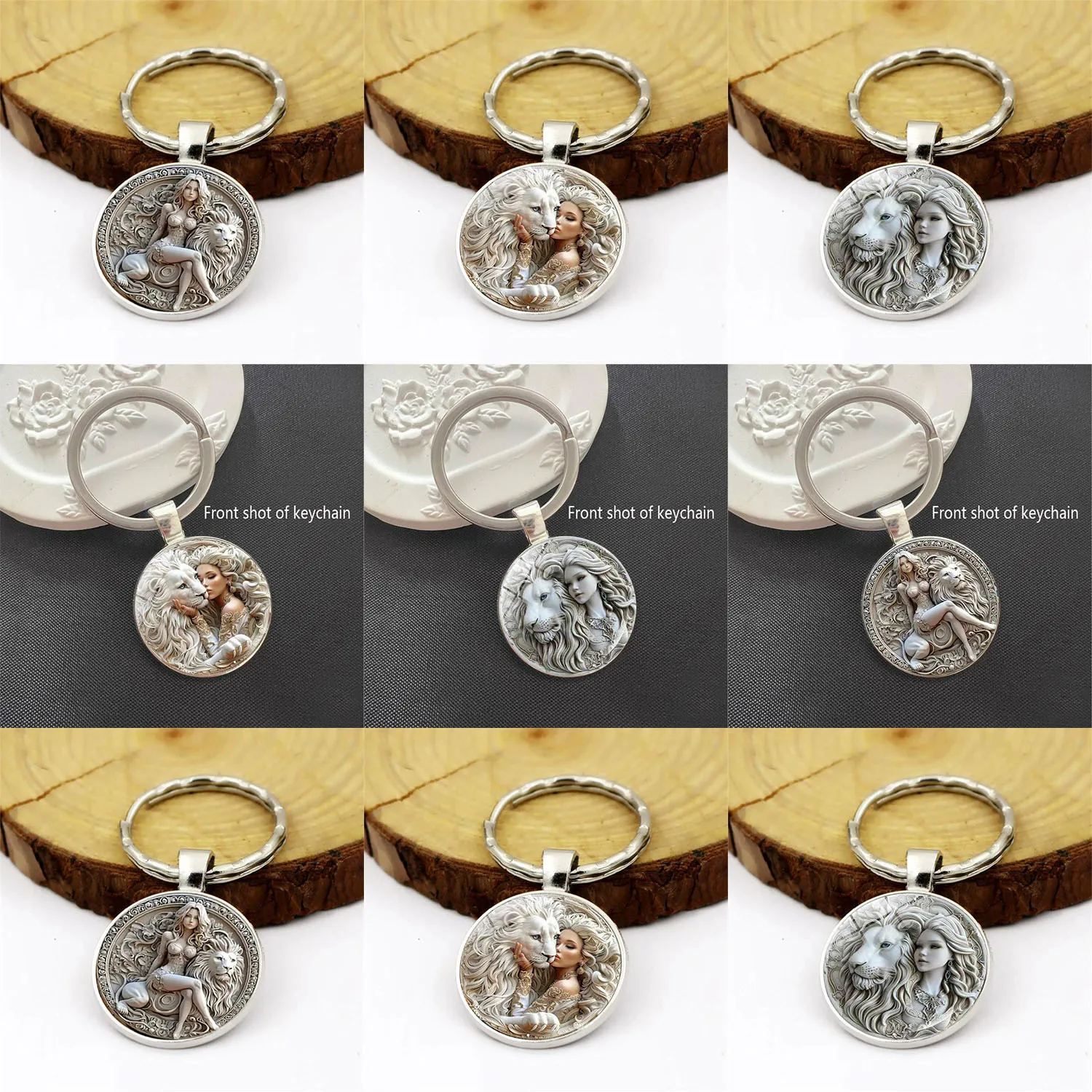 Fashion Beauty And Lion Key Chain Woman Bag Keyring Wedding Trinket Exquisite Time Gem Couple Keychain Pendant DIY Necklace Gift