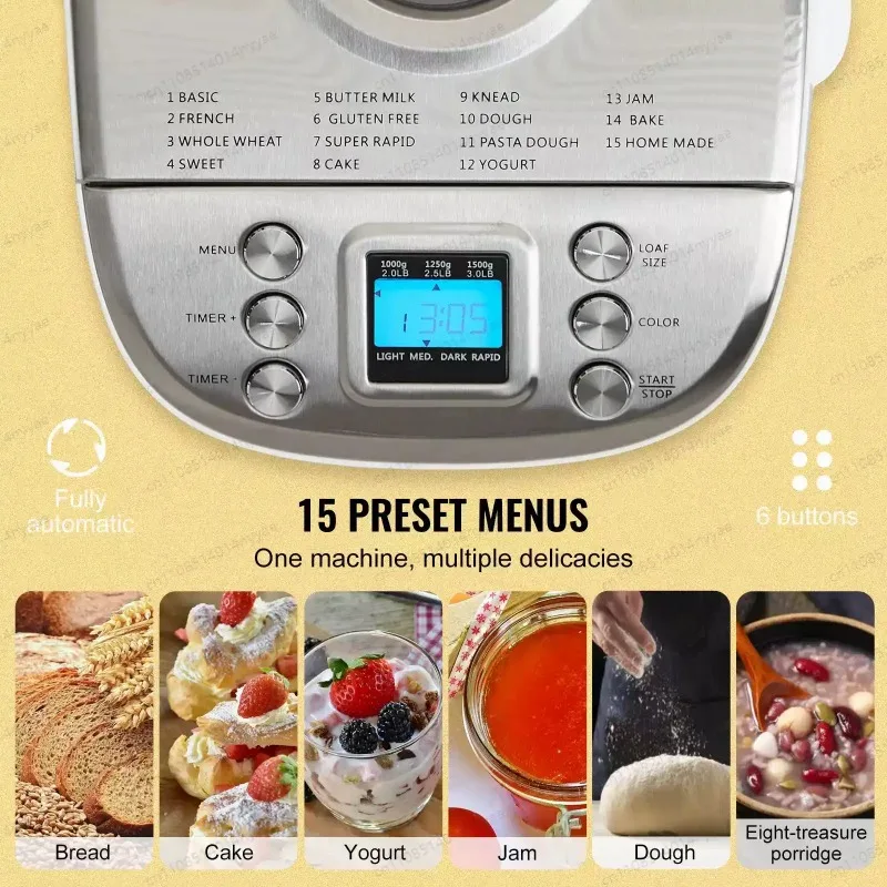 950W Automatic Bread Machine with LCD Display - 19 Custom Programs, 900g Large Capacity, Multifunction for Home Baking