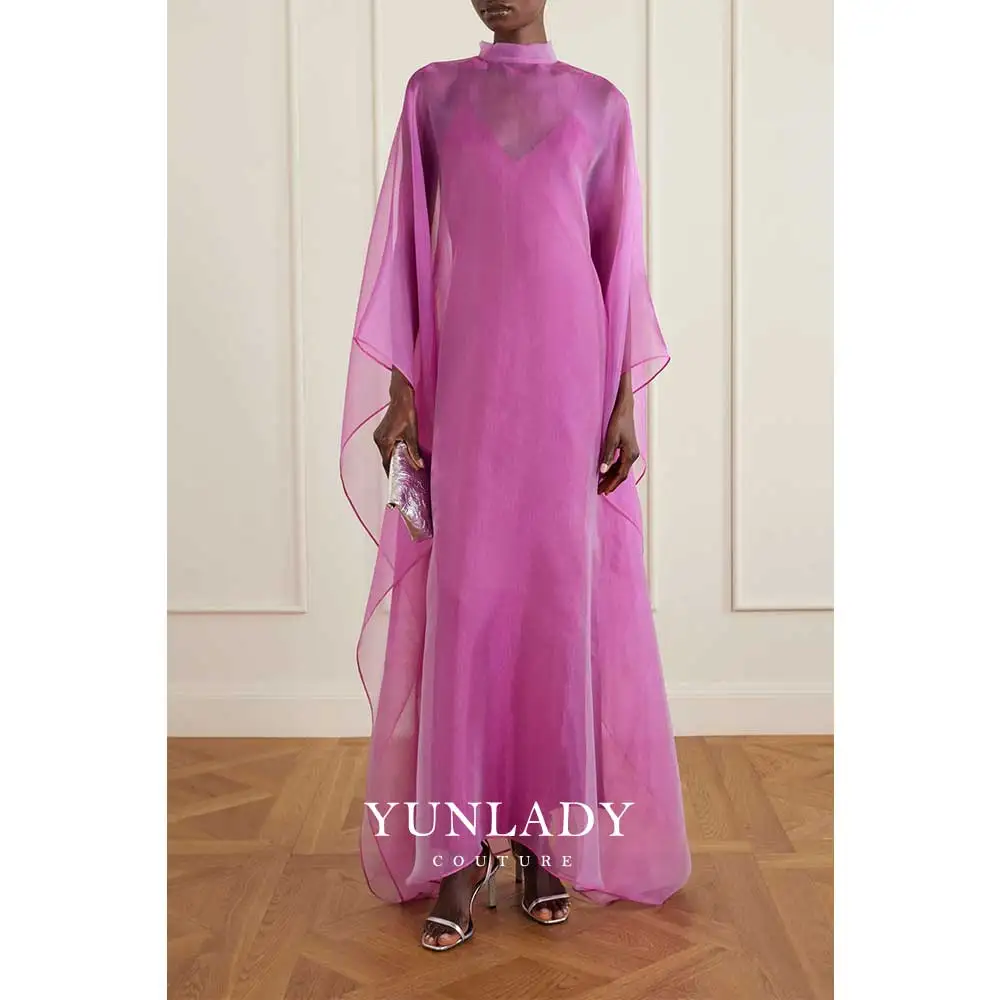 YUNLAN Customized Luxury Dubai Purple Organza High-Neck Gown, Saudi Arabian Women's Special Occasion Wedding Guest Evening Gown