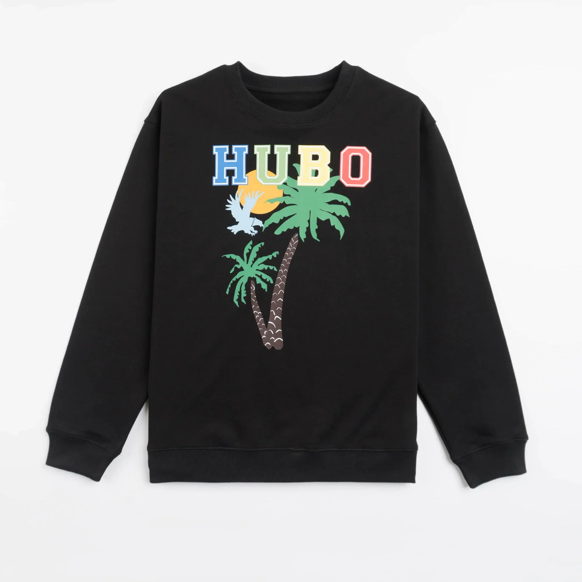 Mens Loose Sweatshirt with Hubo Logo and Palm Tree Graphic Luxury Designer Brand Classic Print Casual Streetwear