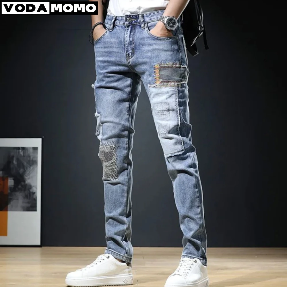 

Men Stylish Ripped Jeans Pants Slim Straight Frayed Denim Clothes Men New Fashion Skinny Trousers Clothes Pantalones Hombre y2k