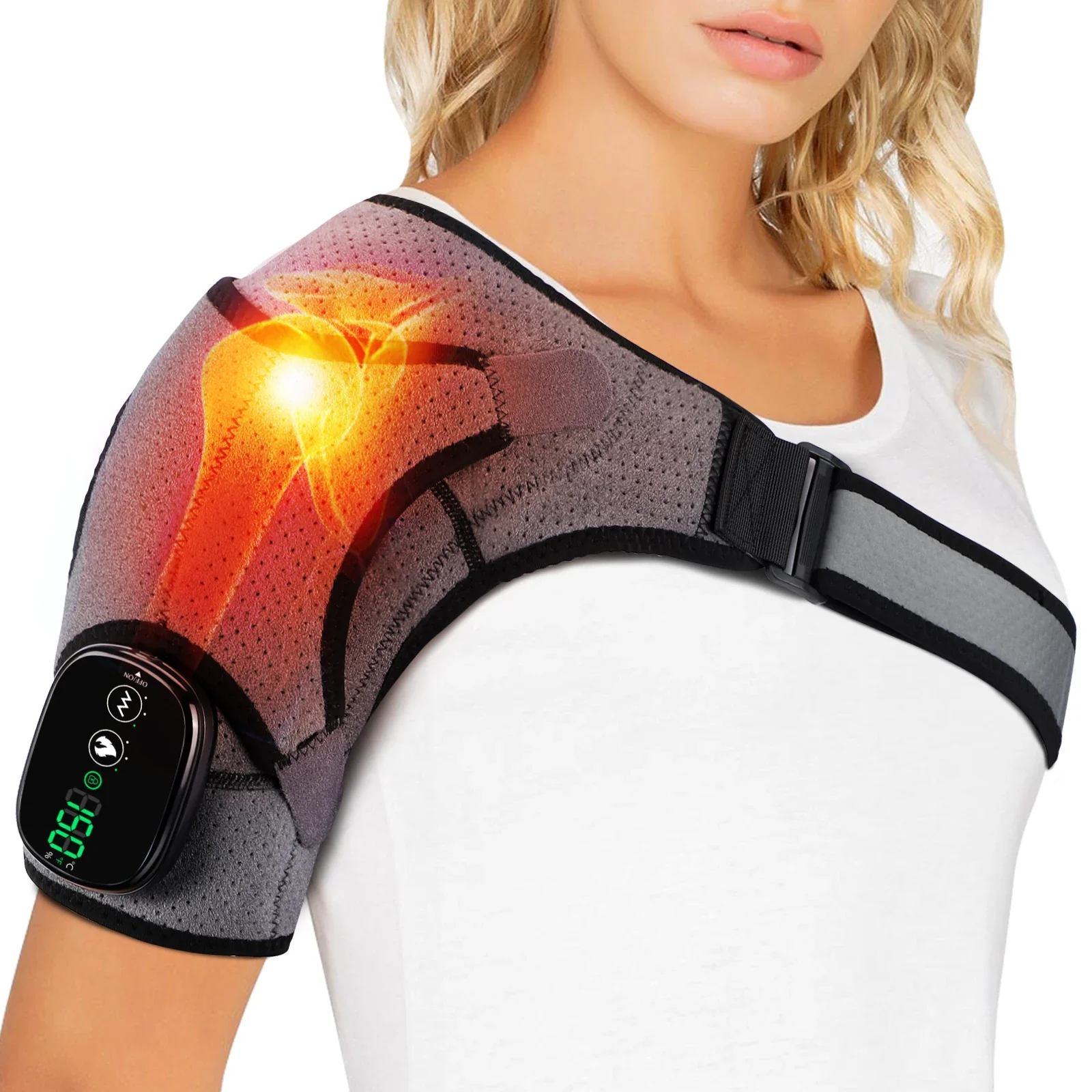 

Heated Shoulder Heating Massage Belt Rechargeable Vibration Pad Electric Arm Muscle Relax Machine 3 Gear Shoulder Support Brace