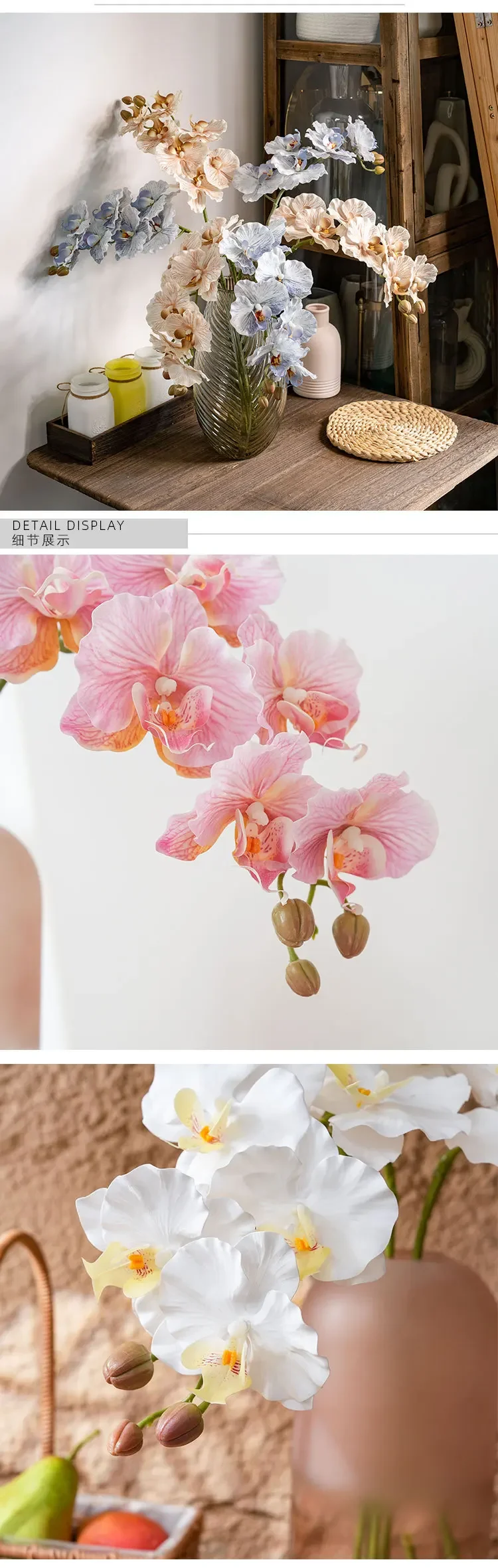 4 Stück Künstliche 7-köpfige Latex-Phalaenopsis-Orchideen mit Echtem Touch, Hochzeitsdekoration, Blumenarrangement für Zuhause und Party – Detail 8
