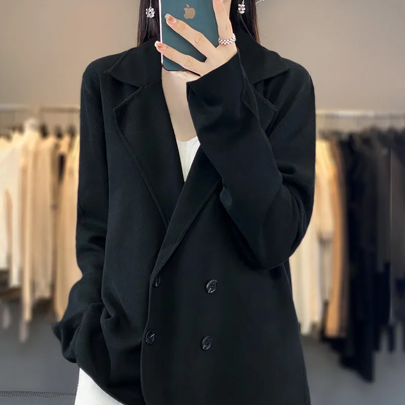 Dameswollen gebreid vest, pakkraag, effen kleur, korte stijl, veelzijdig en afslankend, nieuwe stijl lente en zomer 2025,