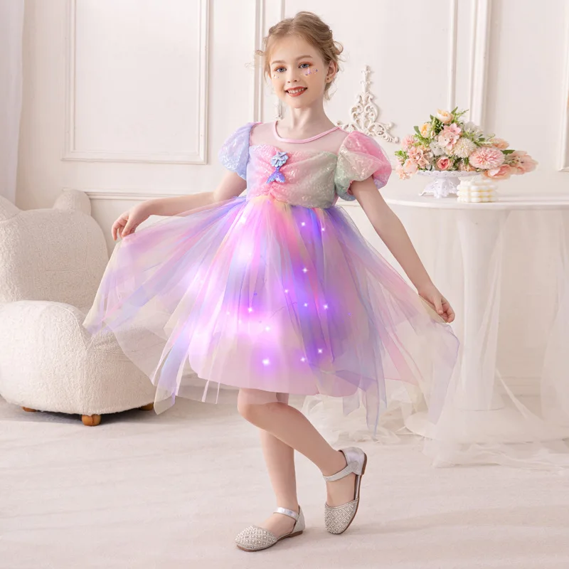 فستان الهالوين للفتيات فستان متوهج LED جديد للأطفال لحفلات أعياد الميلاد فستان الأميرة زي الهالوين فستان تنكري للفتيات