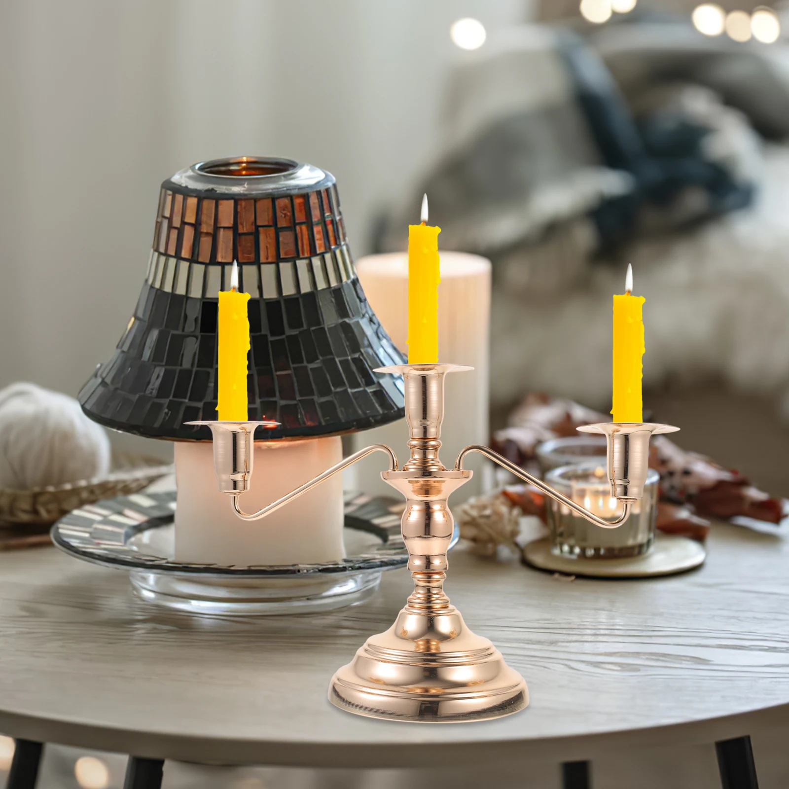 

Iron Holder Retro Candlestick Stand Wedding Desk Decor Tabletop Ornament Holder Desktop Adornment