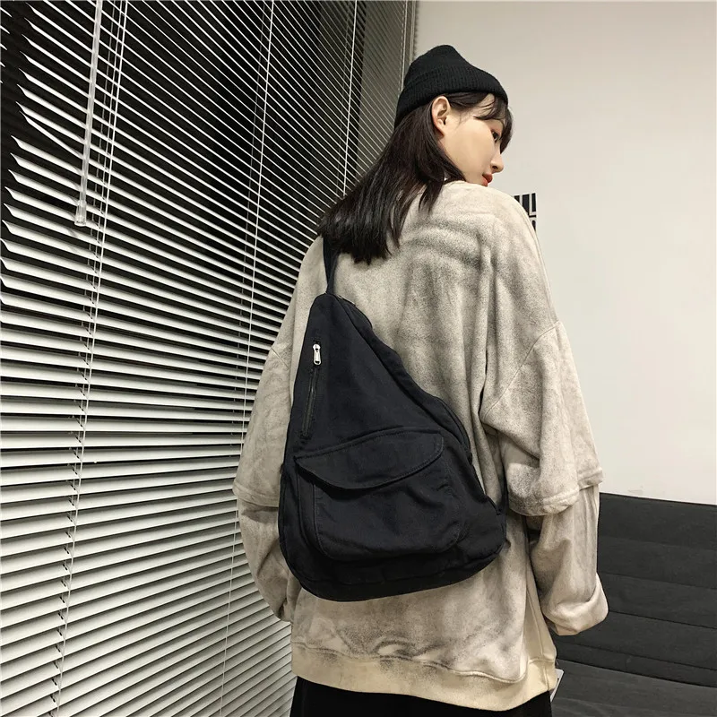 Denim Women's Bag Canvas Chest Pack Jeans Eco Bag Korean Messenger Bag Y2K Shopper Shoulder Cross Bag Multiple Pockets Purse Ins