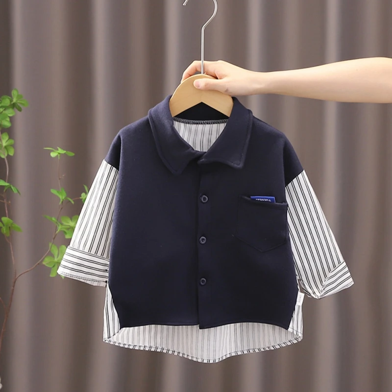 Autumn Children Blouses Boys Girls Striped Long Sleeve Letter Print Shirts Tops Toddler Kids Coat Teenager Cotton Outerwear