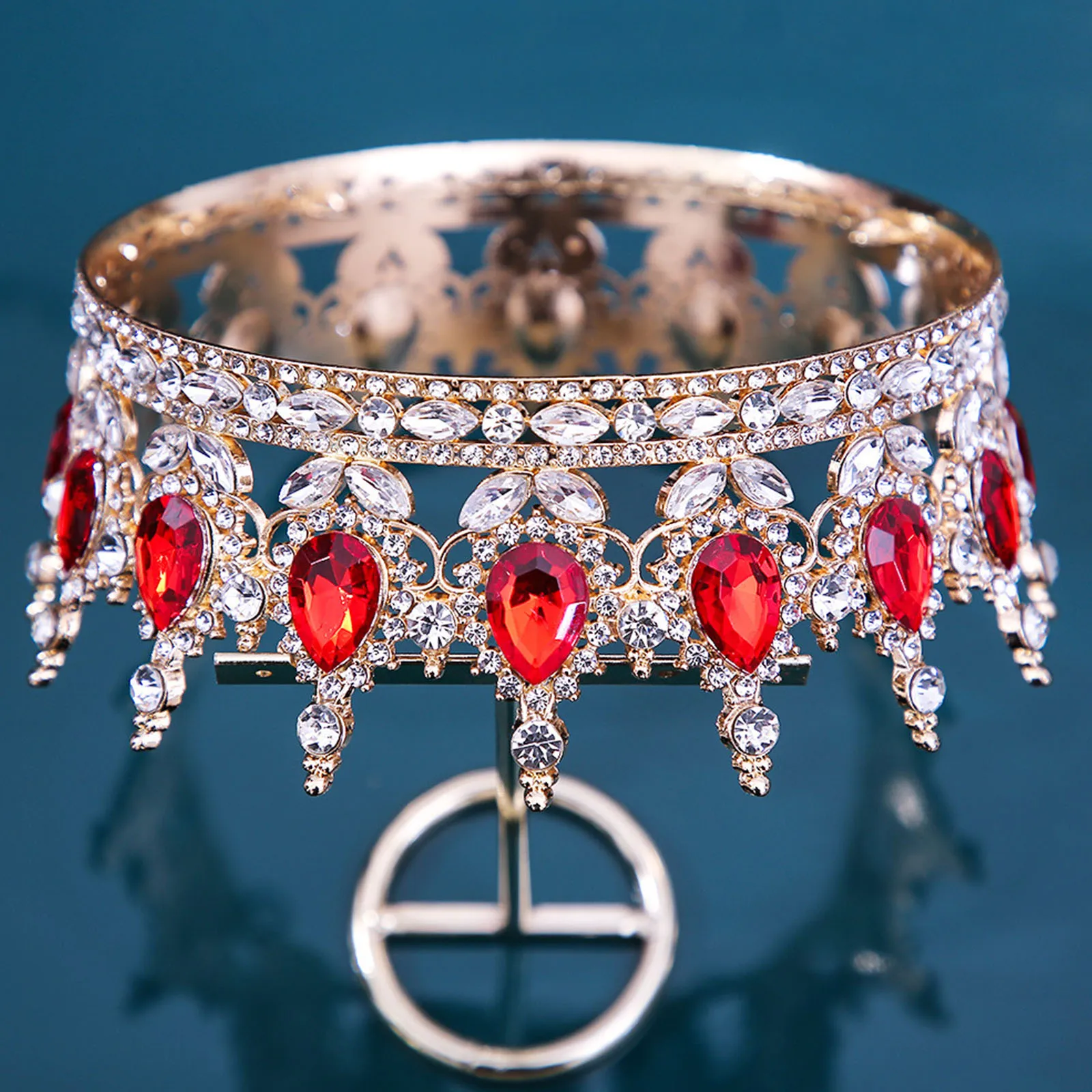 공주 크라운 크리스탈 티아라 여자 여자 헤어 액세서리 절묘한 반짝 이는 라인 석 라운드 크라운 코스프레 의상 생일 선물