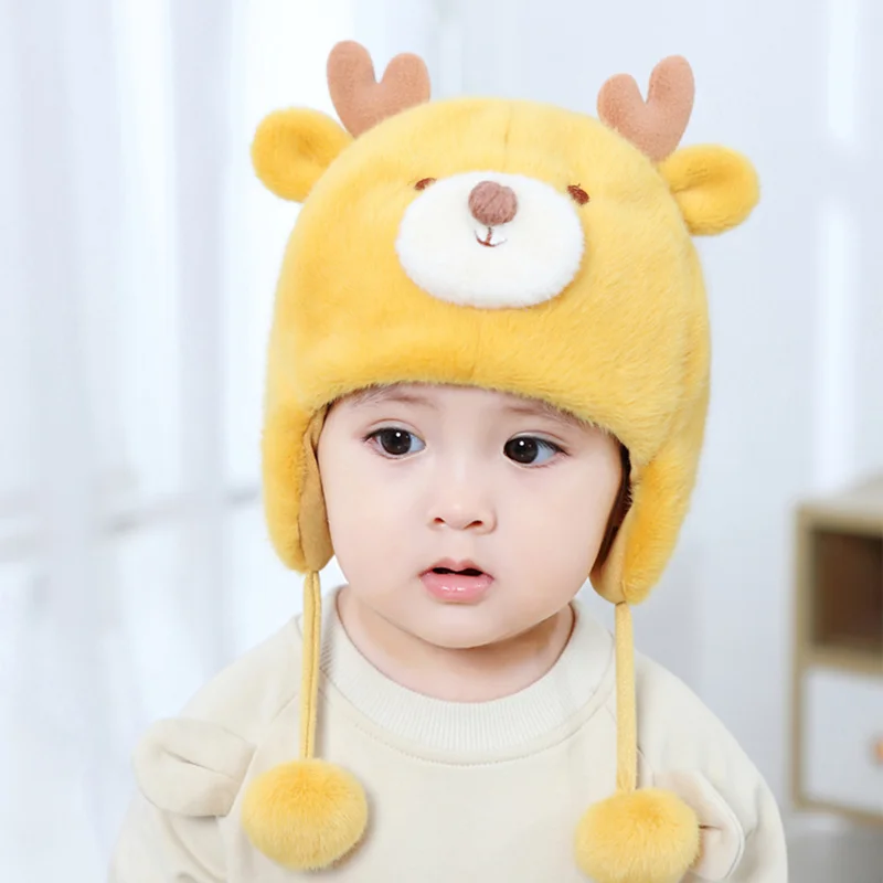 

Winter Baby Earflaps Cap Cute Deer Plush Ushanka Boys and Girls Thickening Thermal Windproof Pullover Hat