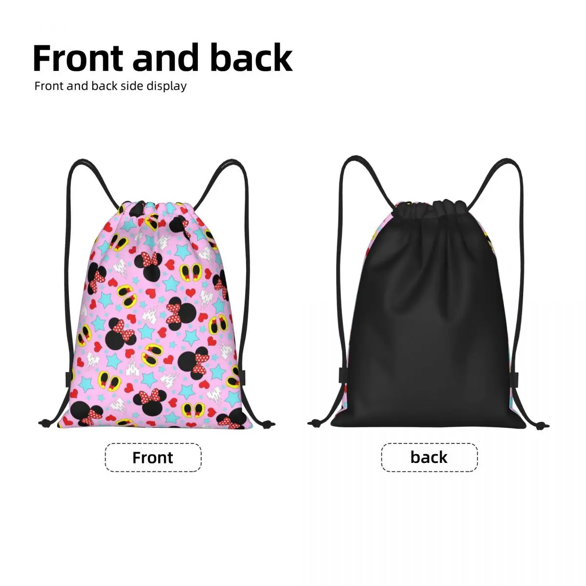 Custom Cute Minnie Mickey Mouse Padrão Drawstring Bag para Treinamento, Mochilas de Yoga, Mulheres, Homens, Figura Anime, Esportes, Gym Sackpack